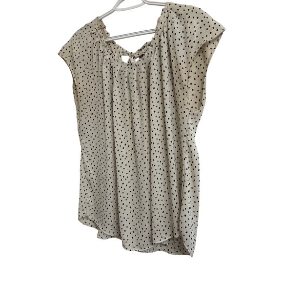 Lauren Conrad XL White Black Dots Dress Shirt Blouse Women Short Sleeve - Picture 2 of 5